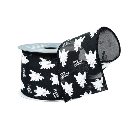 2.5" x 6.6yd. Black & White Boo Ghost Taffeta Wired Ribbon by Celebrate It®